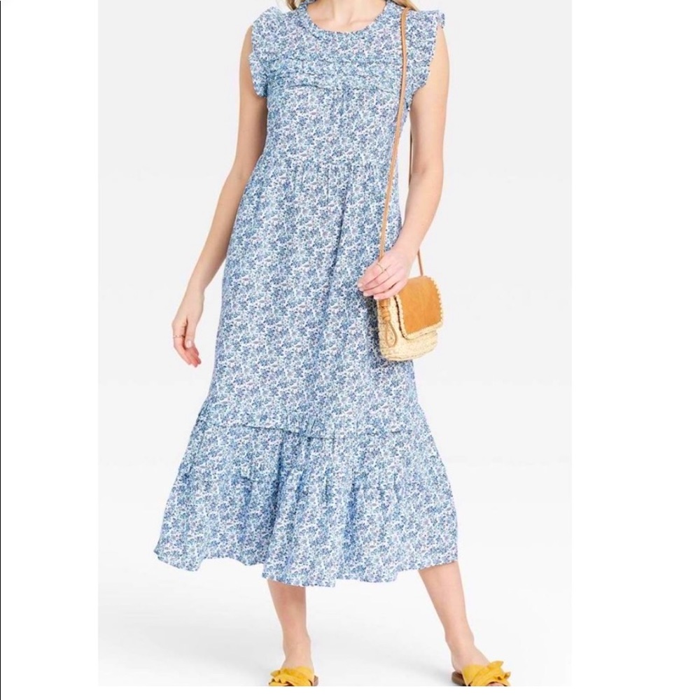 Universal Thread Floral Print Ruffle Sleeve Dress Size M